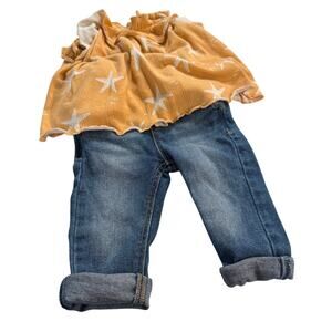 Little Co Baby Girl 9M Yellow Tank with Jeans Outfit